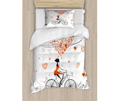 Romantic Cyclist Girl Duvet Cover Set