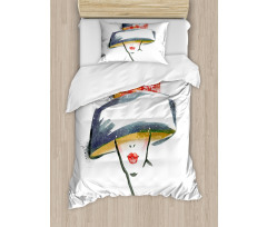 Fashion Woman with a Hat Duvet Cover Set