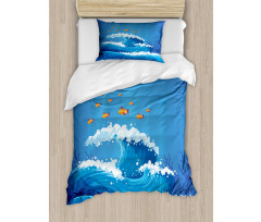 Fish and Wave in Ocean Duvet Cover Set