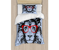 Lion and Hipster Glasses Duvet Cover Set