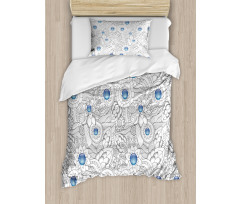 Flowers with Blue Dots Duvet Cover Set