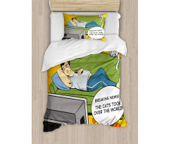 Man TV Cat Comic Book Duvet Cover Set