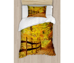 Fall Trees Leaf Road Duvet Cover Set