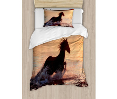 Horse Sea at Sunset Duvet Cover Set