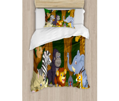 Cartoon Elephant Lion Duvet Cover Set