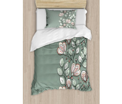 Flowers and Leaves Graphic Duvet Cover Set