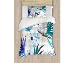 Watercolor Parrot Palm Duvet Cover Set