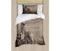 White Wolf on the Rocks Duvet Cover Set