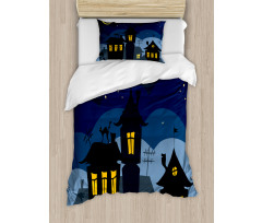 Cartoon Town with Cat Duvet Cover Set