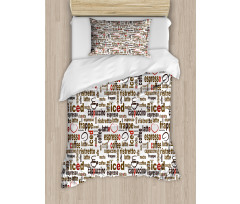 Coffee Words Cafe Shop Duvet Cover Set