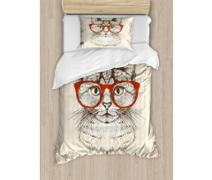 Cat with Retro Glasses Duvet Cover Set