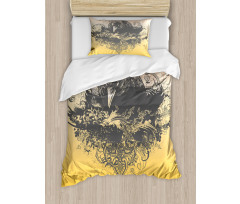 Wicked Crow and Flowers Duvet Cover Set