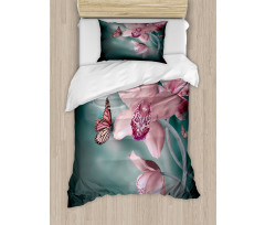 Orchid Flower Butterfly Duvet Cover Set