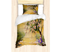 Girl near River Tree Duvet Cover Set