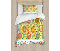 Circles Leaves Abstact Duvet Cover Set