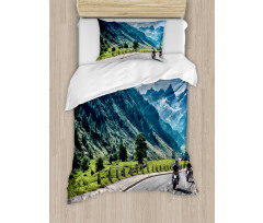 Motorcyclist on Road Duvet Cover Set