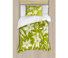Green Flower Pattern Duvet Cover Set