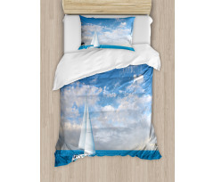 Modern Sail Boat on Sea Duvet Cover Set