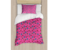 Hot Pink Retro Stars Duvet Cover Set