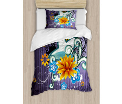 Stars Flowers Swirls Duvet Cover Set