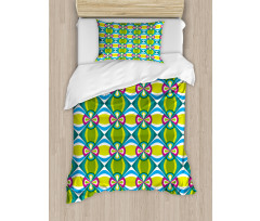 Floral Curvy Checked Duvet Cover Set