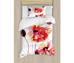 Watercolor Poppies Buds Duvet Cover Set