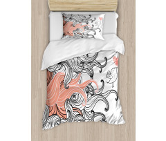 Graphic Swirls Wave Bird Duvet Cover Set