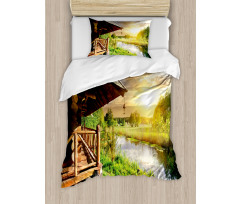 Wooden House by the Lake Duvet Cover Set