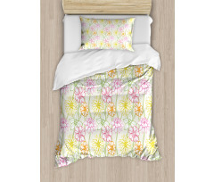 Colorful Flowers Sketchy Duvet Cover Set