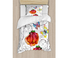 Swirled Flowers Flamingo Duvet Cover Set