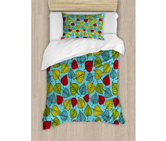 Falling Leaves on Blue Duvet Cover Set