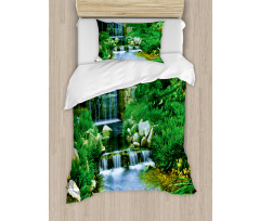 Waterfall Rocks Forest Duvet Cover Set