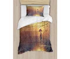 Woman Under the Rain Duvet Cover Set