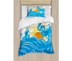 Curved Ocean Waves Sun Duvet Cover Set