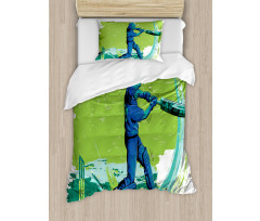 Cricket Player Pitching Duvet Cover Set