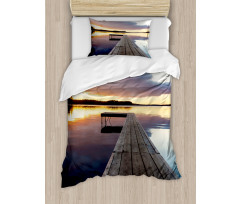 Rustic Pier Sunset Lake Duvet Cover Set