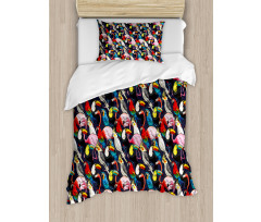 Colorful Exotic Birds Duvet Cover Set