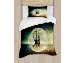 Old Ship Sea Moonlight Duvet Cover Set