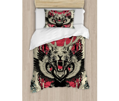 Leopard Head Horns Wings Duvet Cover Set