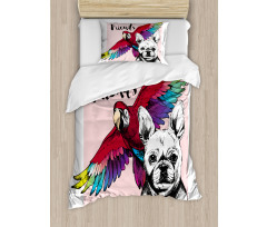 Bulldog Parrot Friends Duvet Cover Set