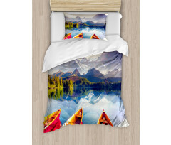 Mountains Shore Boats Duvet Cover Set