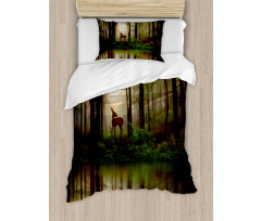 Baby Deer Foggy Lake Duvet Cover Set