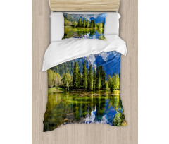 Mountain Lake Evergreen Duvet Cover Set