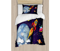 Rocket Earth Stars UFO Duvet Cover Set