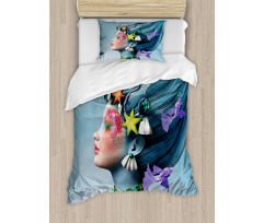 Woman Oceanic Hairstyle Duvet Cover Set