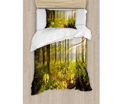 Sun Rays Woods Foliage Duvet Cover Set