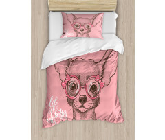 Girl Chihuahua Sketch Words Duvet Cover Set