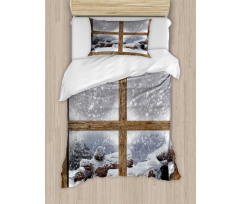 Rustic Snowy Woodsy Frame Duvet Cover Set