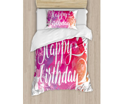 Watercolor Birthday Text Duvet Cover Set