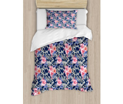 Pink Roses Retro Camo Duvet Cover Set